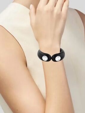 Edie Parker Black Resin Bangle with Crystal Accents